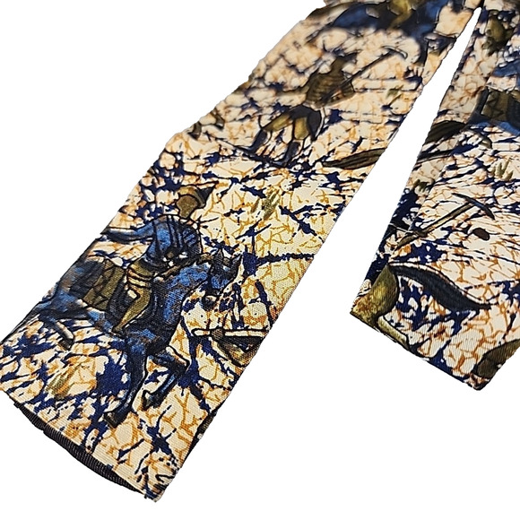 Vintage Skinny Tie 52"x2" Flat-End 50s 60s Rockabilly Batik - Blue-Yellow - Picture 2 of 3